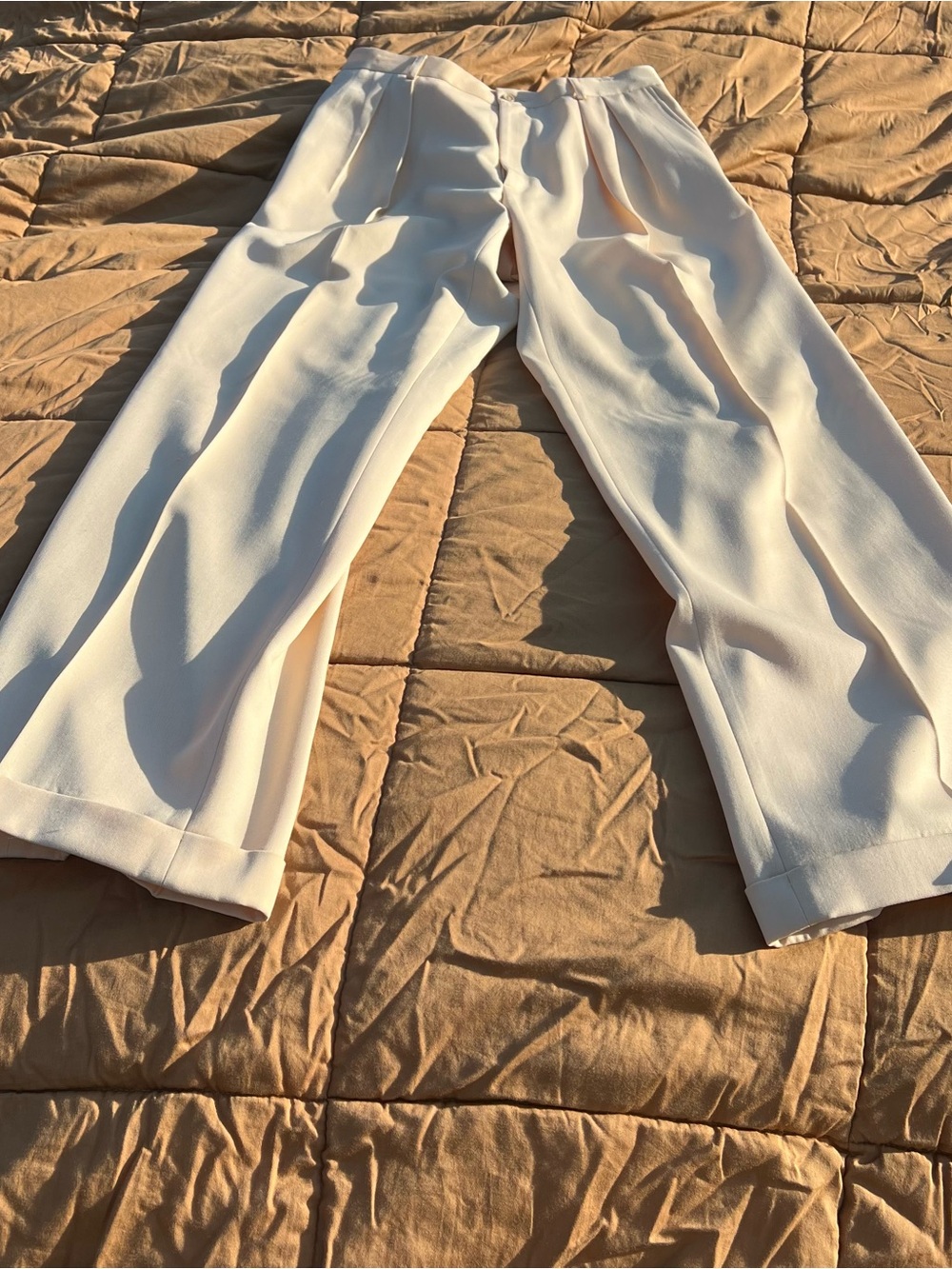 Vtg Newman Marcus Cream Wool Cuffed Pleated Trousers Old Money Quiet Luxury